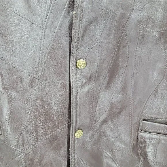 Duke Haband Mens Sz 4XL Western Brown Genuine Leather Patchwork Vest Cowboy‎